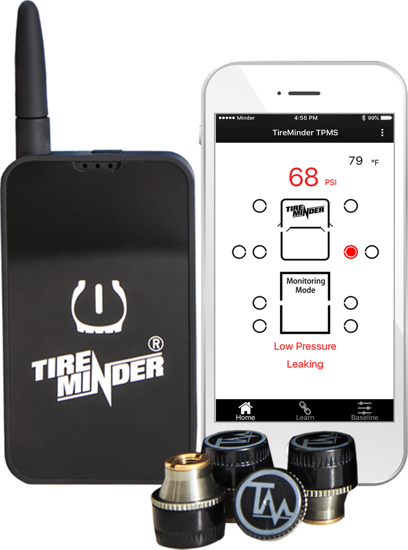 TireMinder Smart TPMS - Smartphone Based Tire Pressure Monitor for RVs with 4 Transmitters (TPMS-APP-4)
