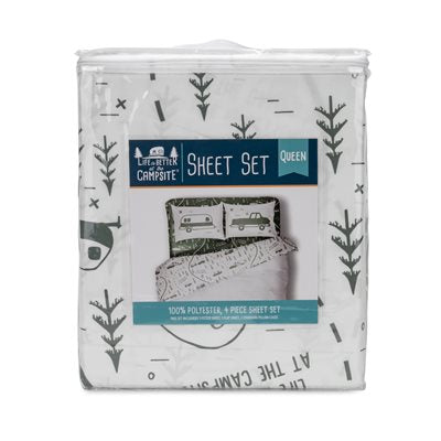 Life is Better at the Campsite RV Bed Sheet Set, Green Map