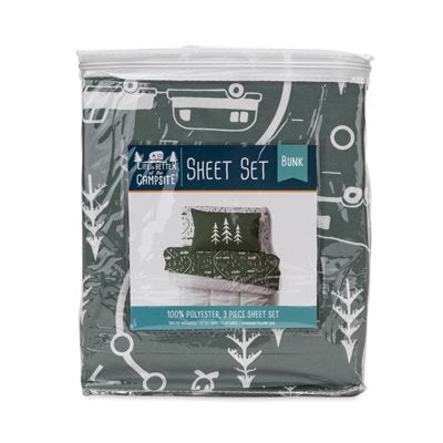 Life is Better at the Campsite RV Bed Sheet Set, Green Map